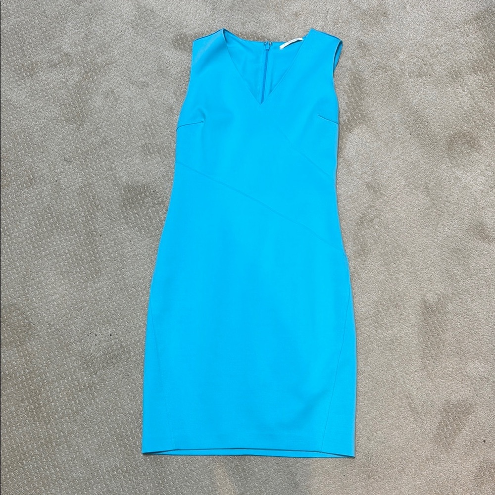 Tahari Blue Sleeveless Sheath Midi Dress